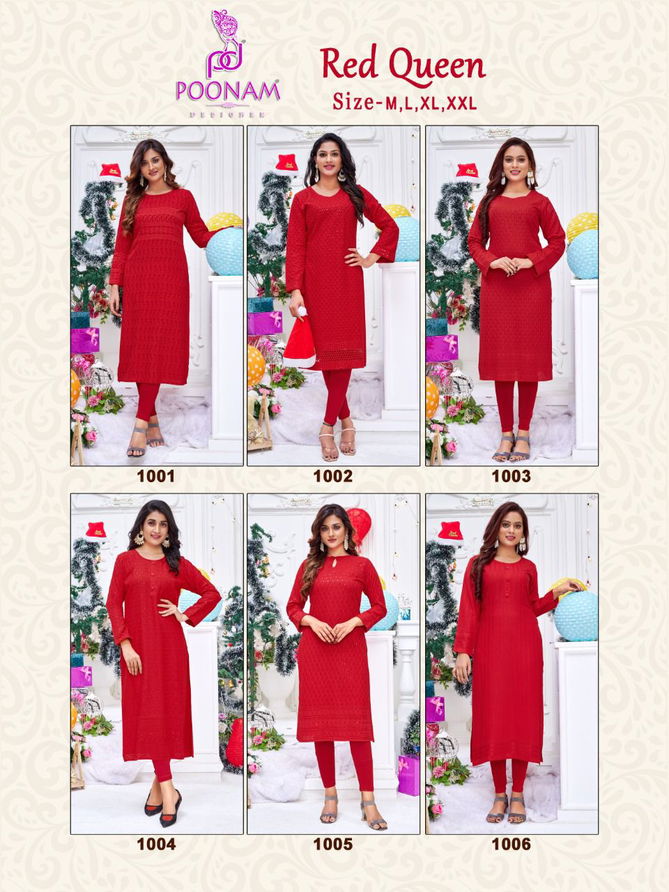 Poonam Red Queen Festive Wear Wholesale Designer Kurtis Catalog
